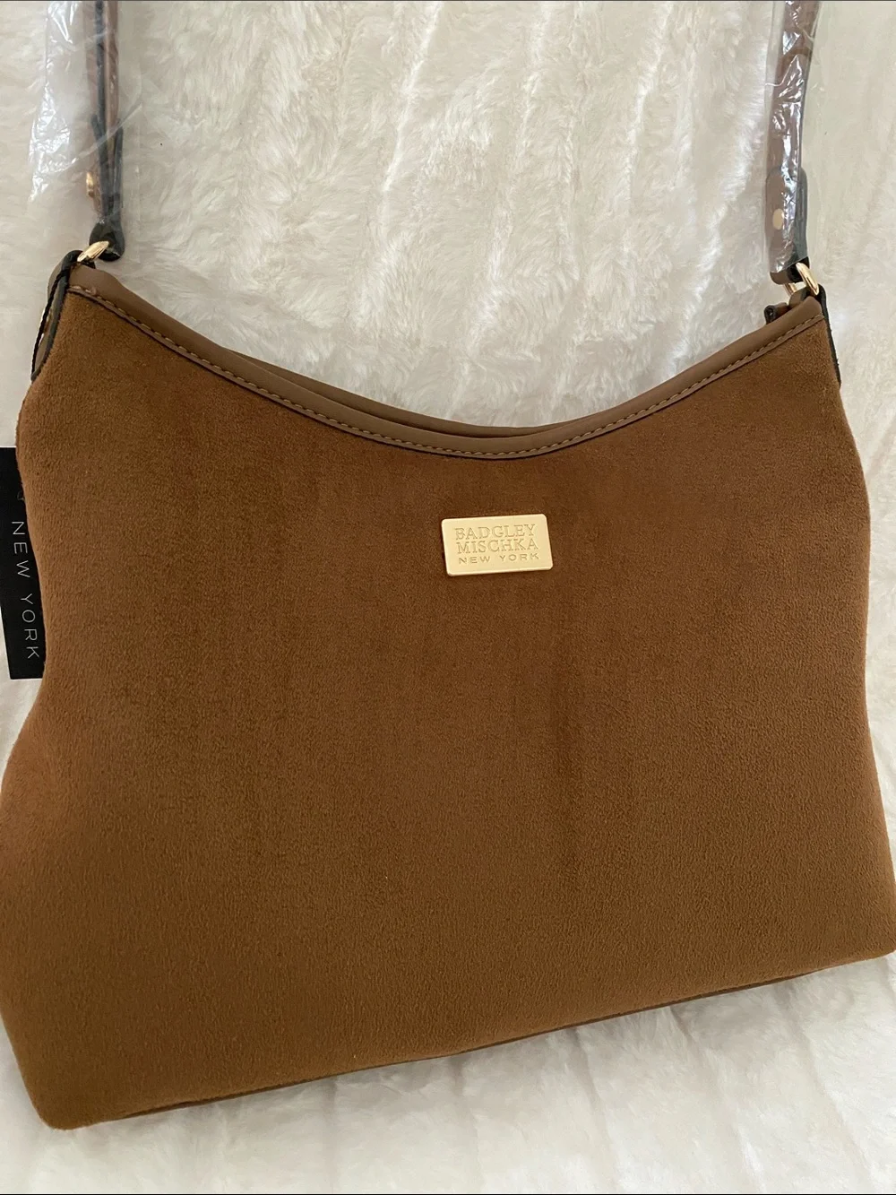 Badgley Mischka New York Brown Microsuede Hobo Shoulder Bag